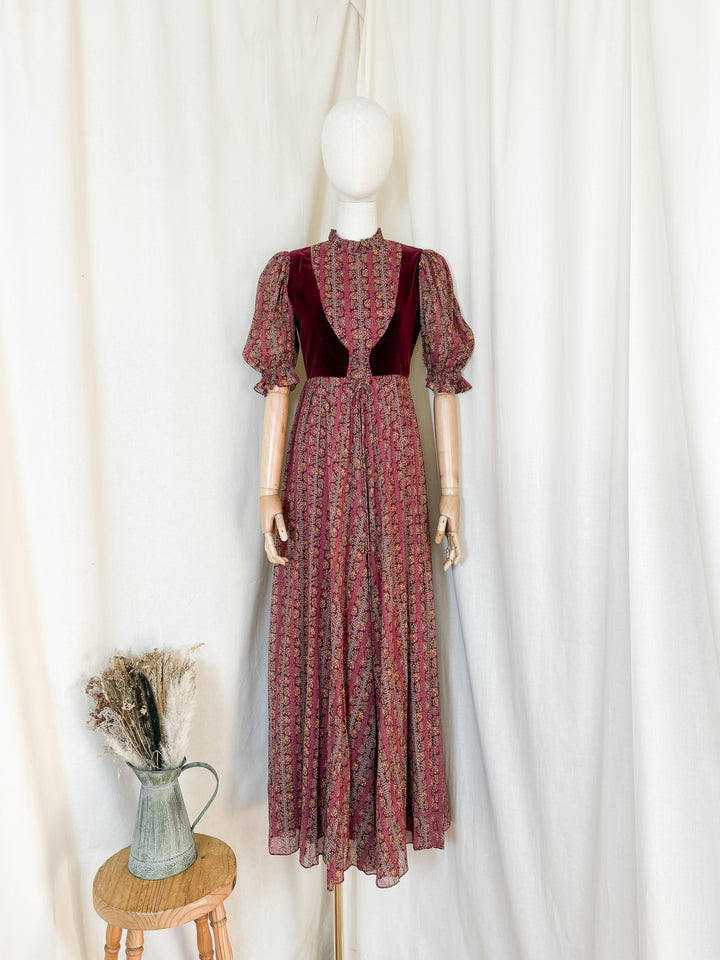 Heavenly Sublime Holy Grail Rare Marcel Fenez Velvet Bodice Cotton Maxi Dress