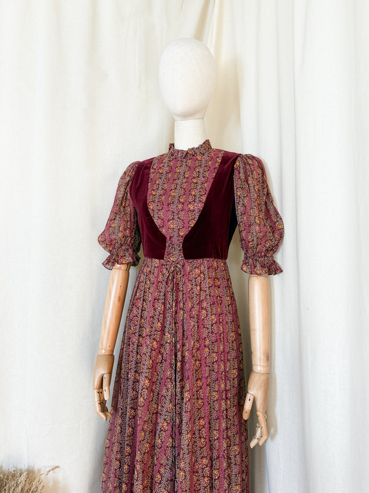 Heavenly Sublime Holy Grail Rare Marcel Fenez Velvet Bodice Cotton Maxi Dress