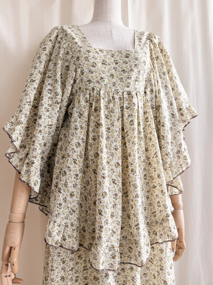 Precious Heavenly Rare 1970s Cotton Maxi Dress by Travers Tempos
