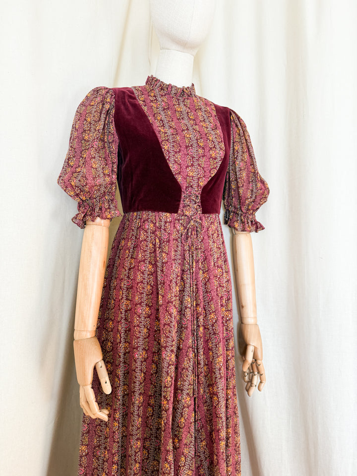 Heavenly Sublime Holy Grail Rare Marcel Fenez Velvet Bodice Cotton Maxi Dress