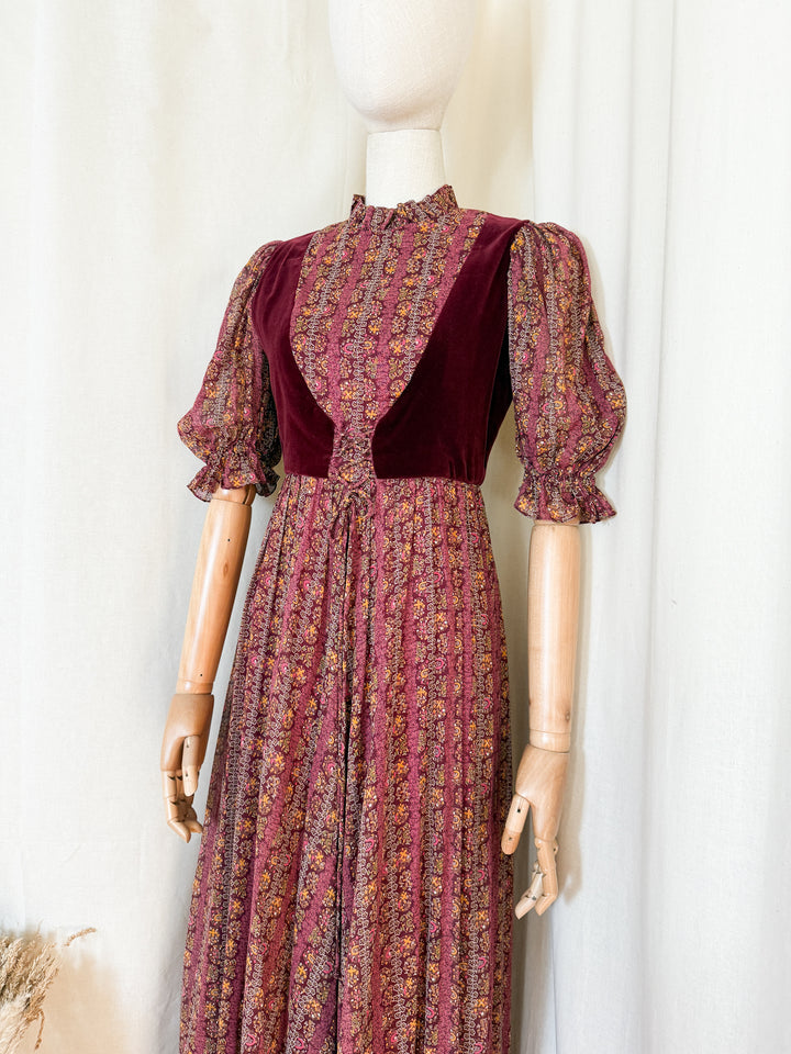 Heavenly Sublime Holy Grail Rare Marcel Fenez Velvet Bodice Cotton Maxi Dress