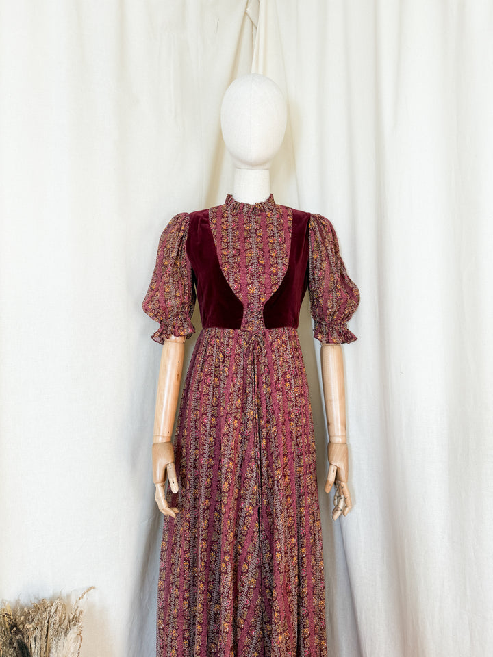 Heavenly Sublime Holy Grail Rare Marcel Fenez Velvet Bodice Cotton Maxi Dress