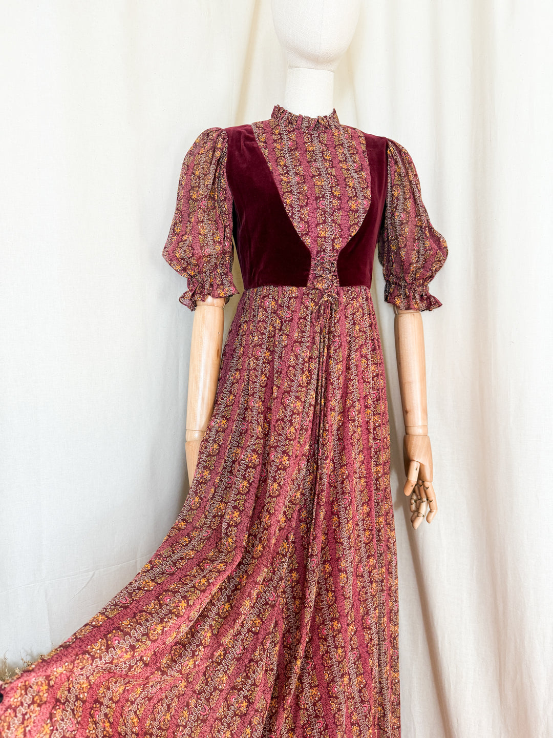 Heavenly Sublime Holy Grail Rare Marcel Fenez Velvet Bodice Cotton Maxi Dress