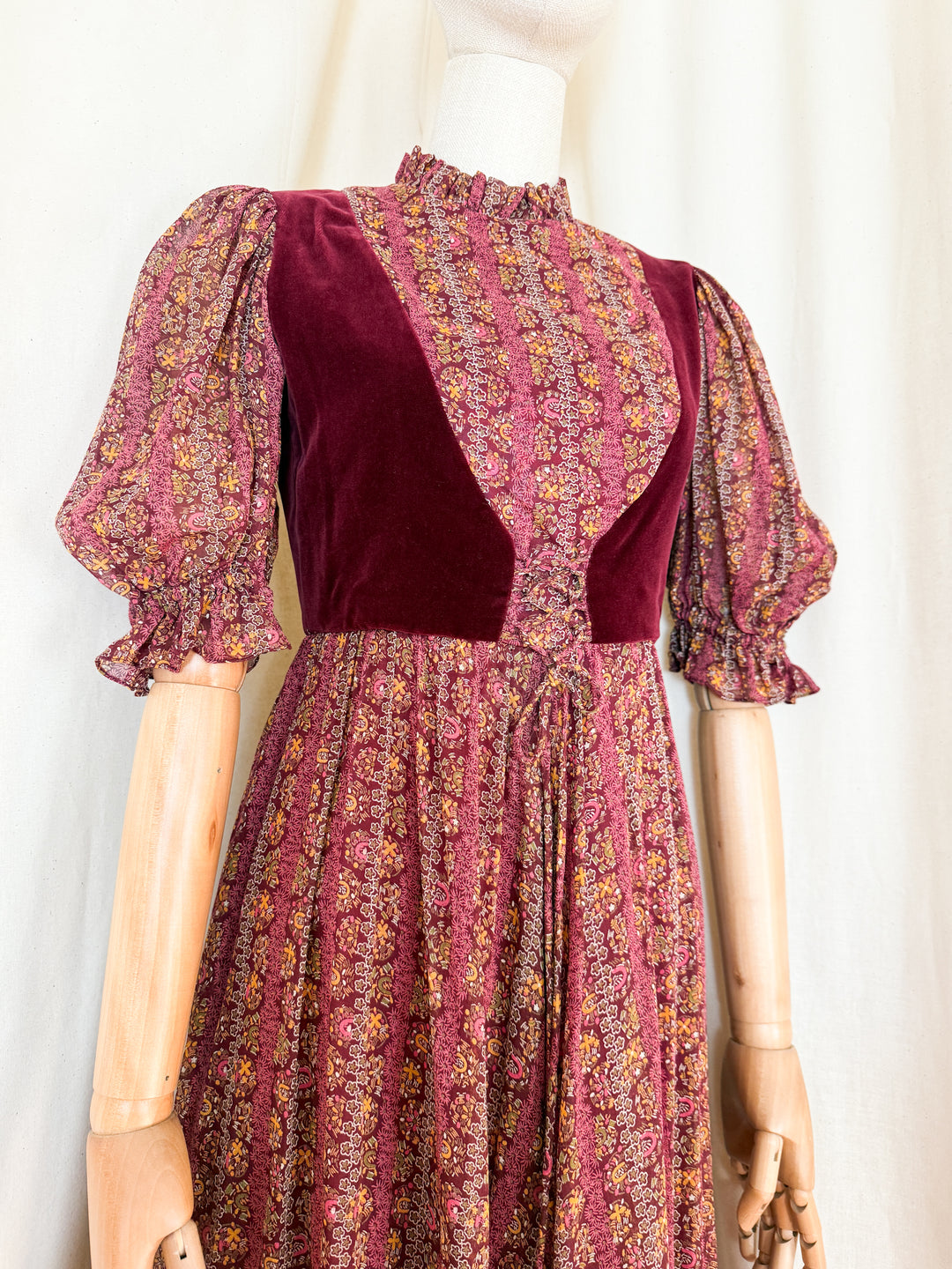 Heavenly Sublime Holy Grail Rare Marcel Fenez Velvet Bodice Cotton Maxi Dress