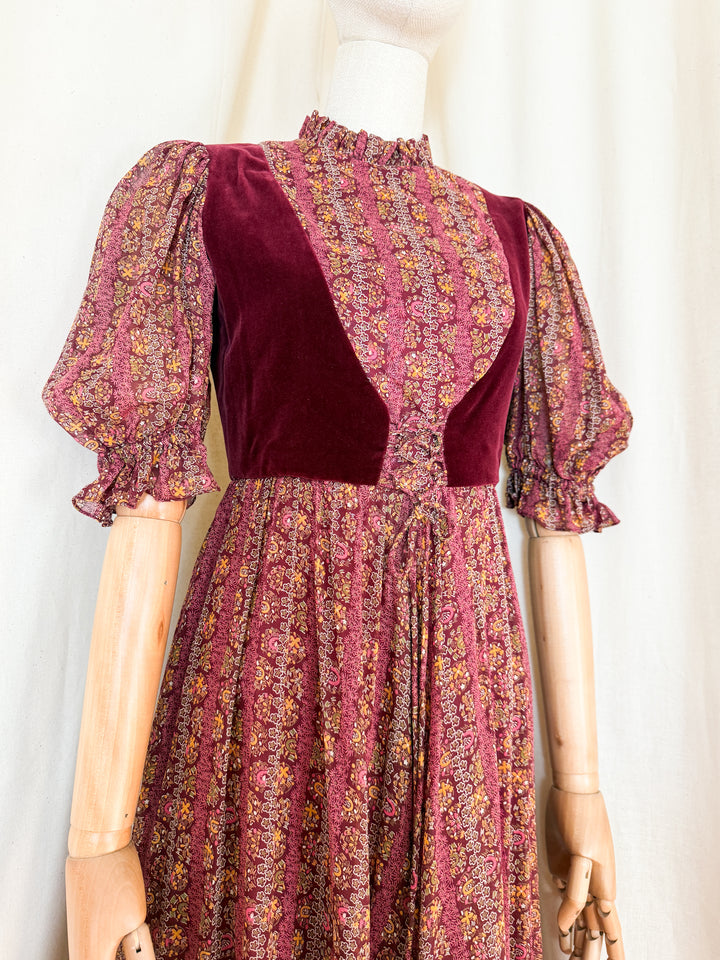 Heavenly Sublime Holy Grail Rare Marcel Fenez Velvet Bodice Cotton Maxi Dress