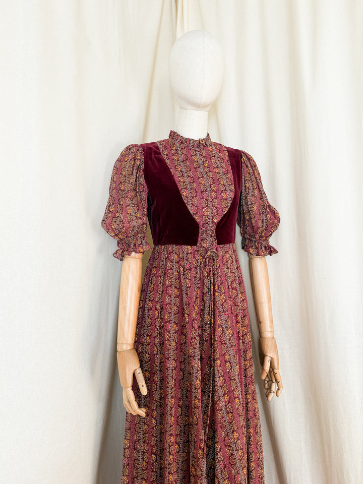 Heavenly Sublime Holy Grail Rare Marcel Fenez Velvet Bodice Cotton Maxi Dress