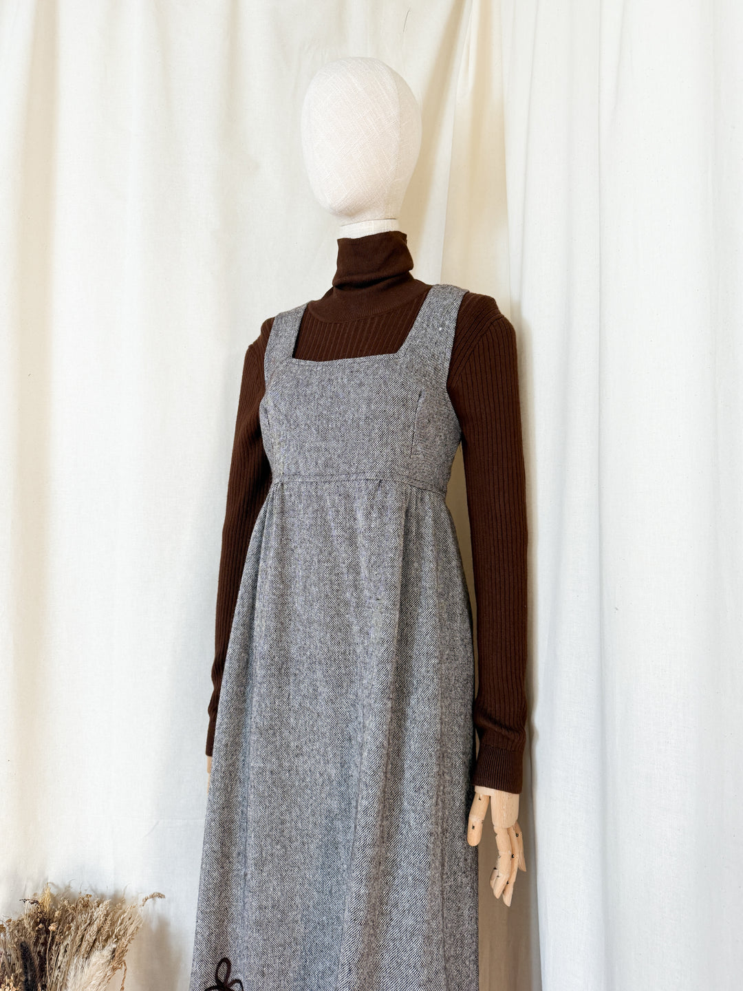 Gorgeous 70s Wool Tweed Pinafore Maxi Dress