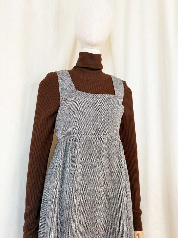 Gorgeous 70s Wool Tweed Pinafore Maxi Dress