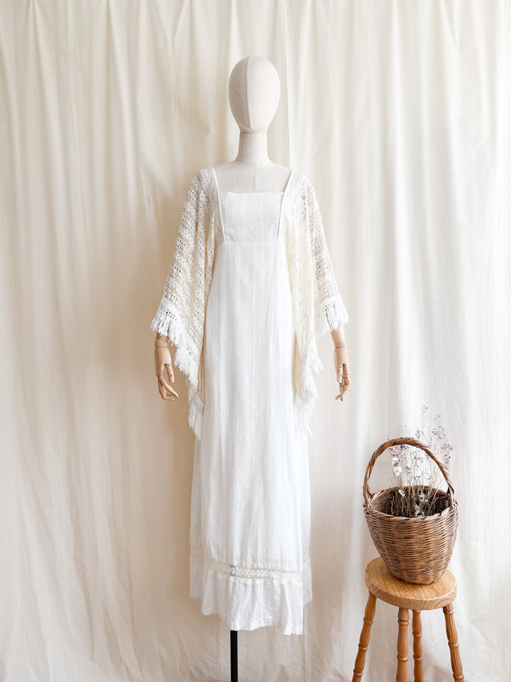 Angelic Holy Grail 70s Rare Angel Sleeve Natural Cotton Maxi Dress by Miss K