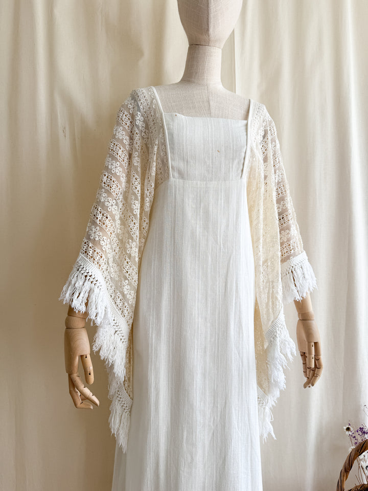Angelic Holy Grail 70s Rare Angel Sleeve Natural Cotton Maxi Dress by Miss K