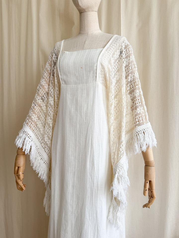 Angelic Holy Grail 70s Rare Angel Sleeve Natural Cotton Maxi Dress by Miss K