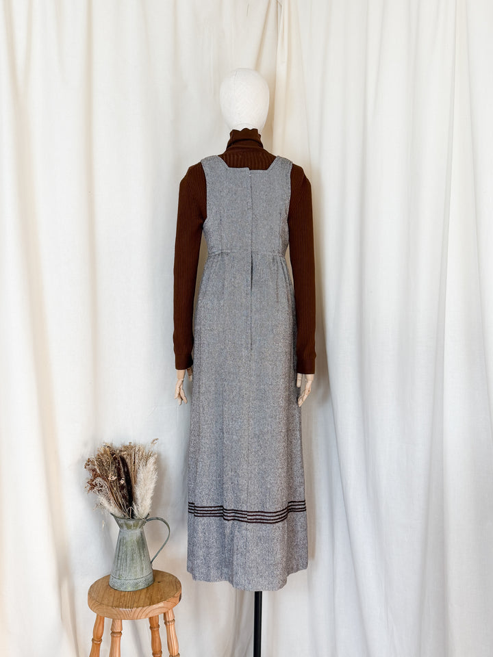 Gorgeous 70s Wool Tweed Pinafore Maxi Dress