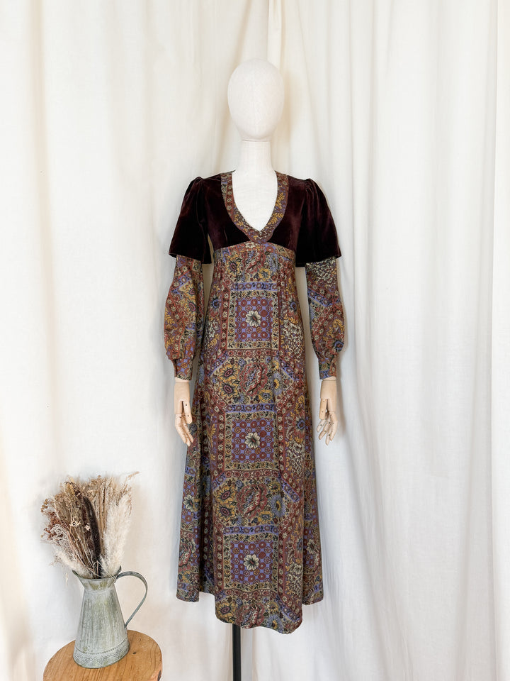 Beautiful Rare 70s Velvet and Wool Wallis Maxi Dress