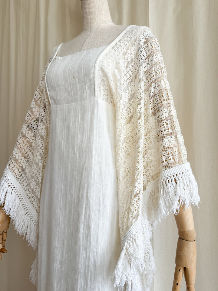 Angelic Holy Grail 70s Rare Angel Sleeve Natural Cotton Maxi Dress by Miss K