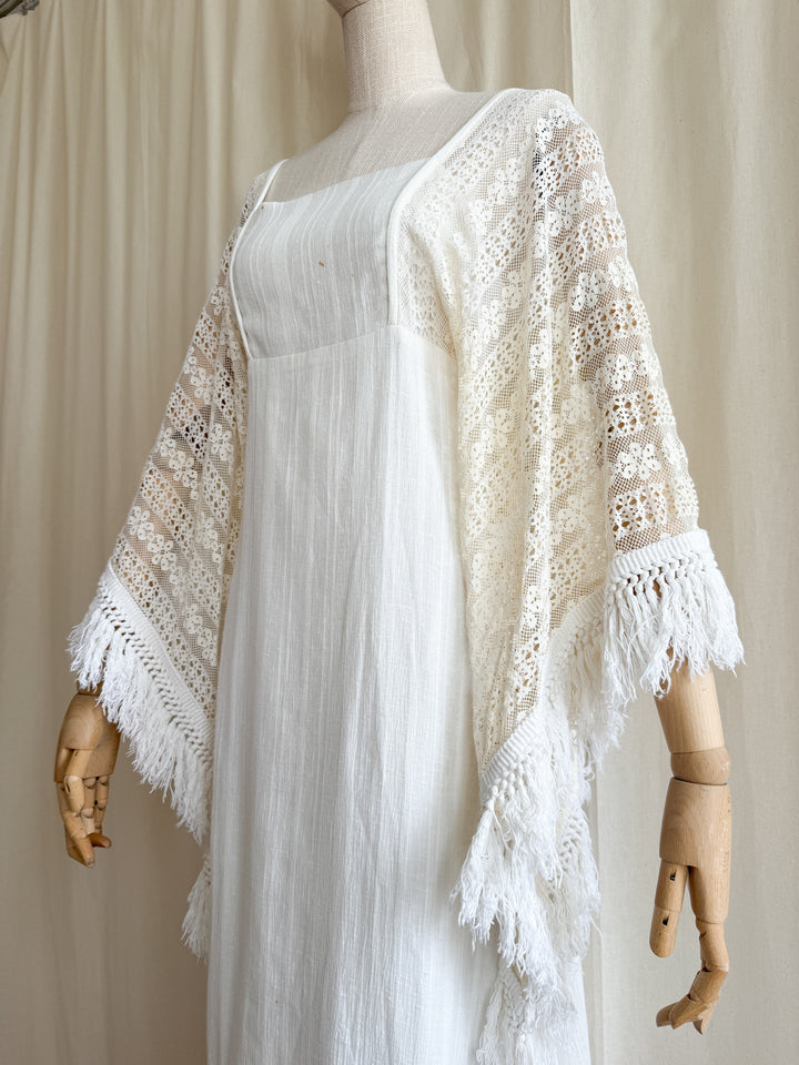 Angelic Holy Grail 70s Rare Angel Sleeve Natural Cotton Maxi Dress by Miss K