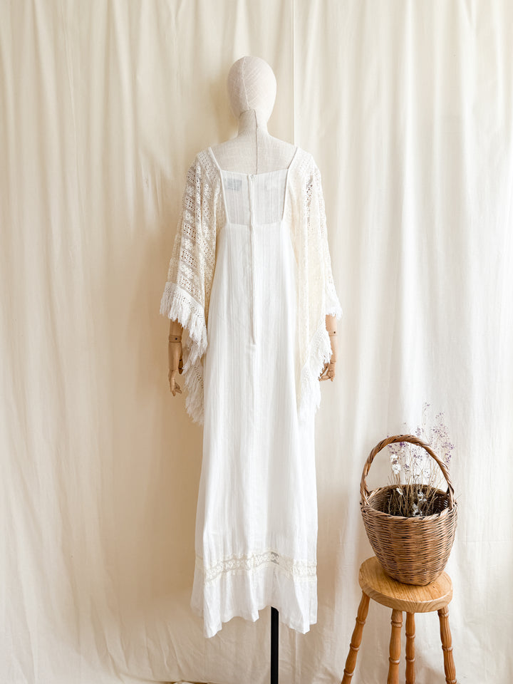 Angelic Holy Grail 70s Rare Angel Sleeve Natural Cotton Maxi Dress by Miss K
