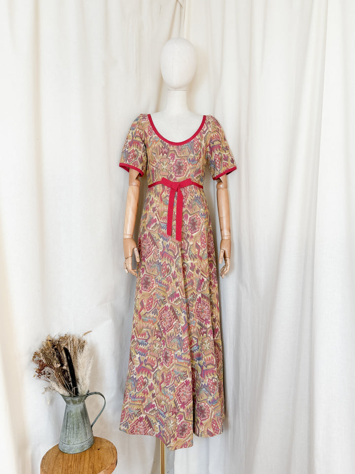Divine Holy Grail Rare Early 70s Marcel Fenez Heavy Tapestry Cotton Maxi Dress