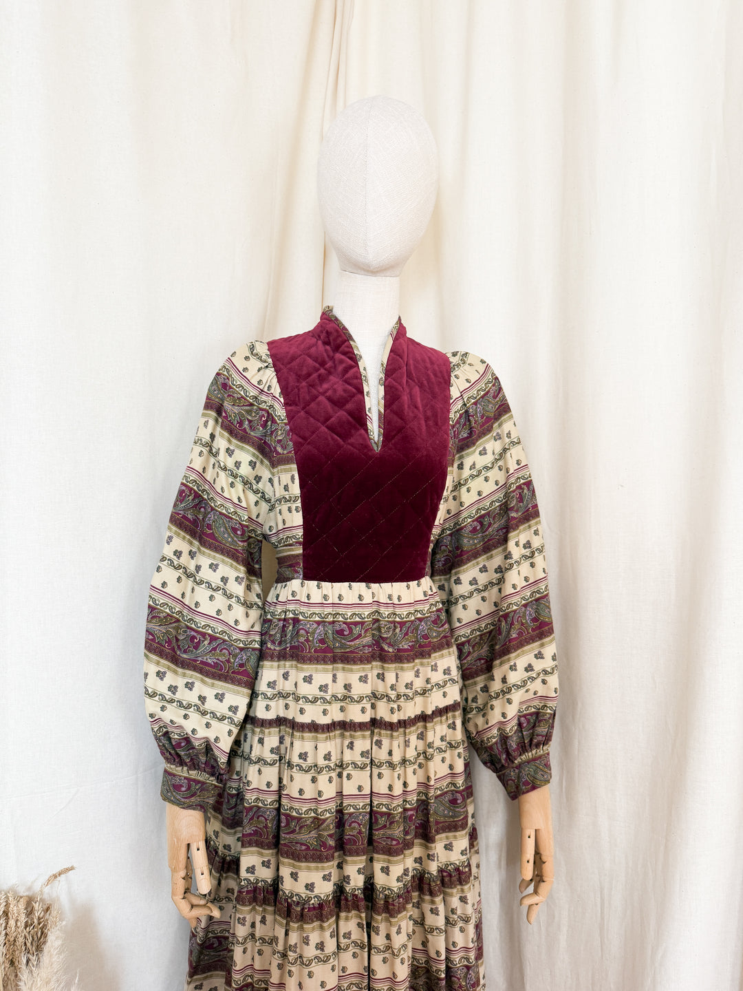 Beautiful Precious 1970s Susie G Cotton Velvet Bodice Midi Dress