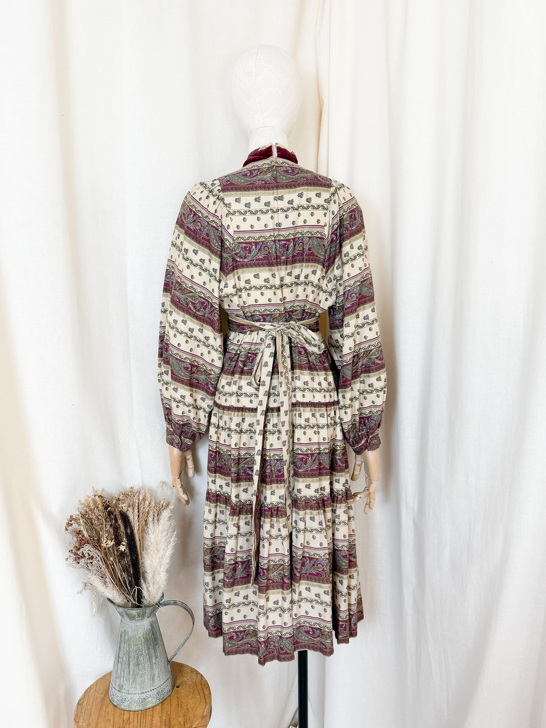 Beautiful Precious 1970s Susie G Cotton Velvet Bodice Midi Dress