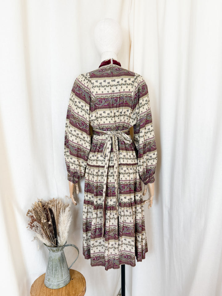 Beautiful Precious 1970s Susie G Cotton Velvet Bodice Midi Dress