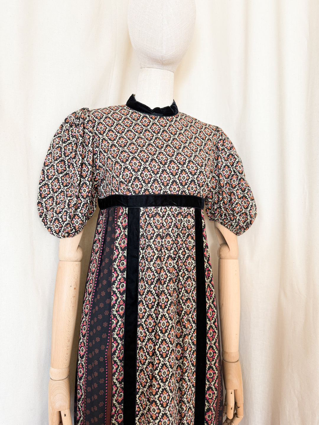 Gorgeous 70s Wool Blend Velvet Trimmed Maxi Dress