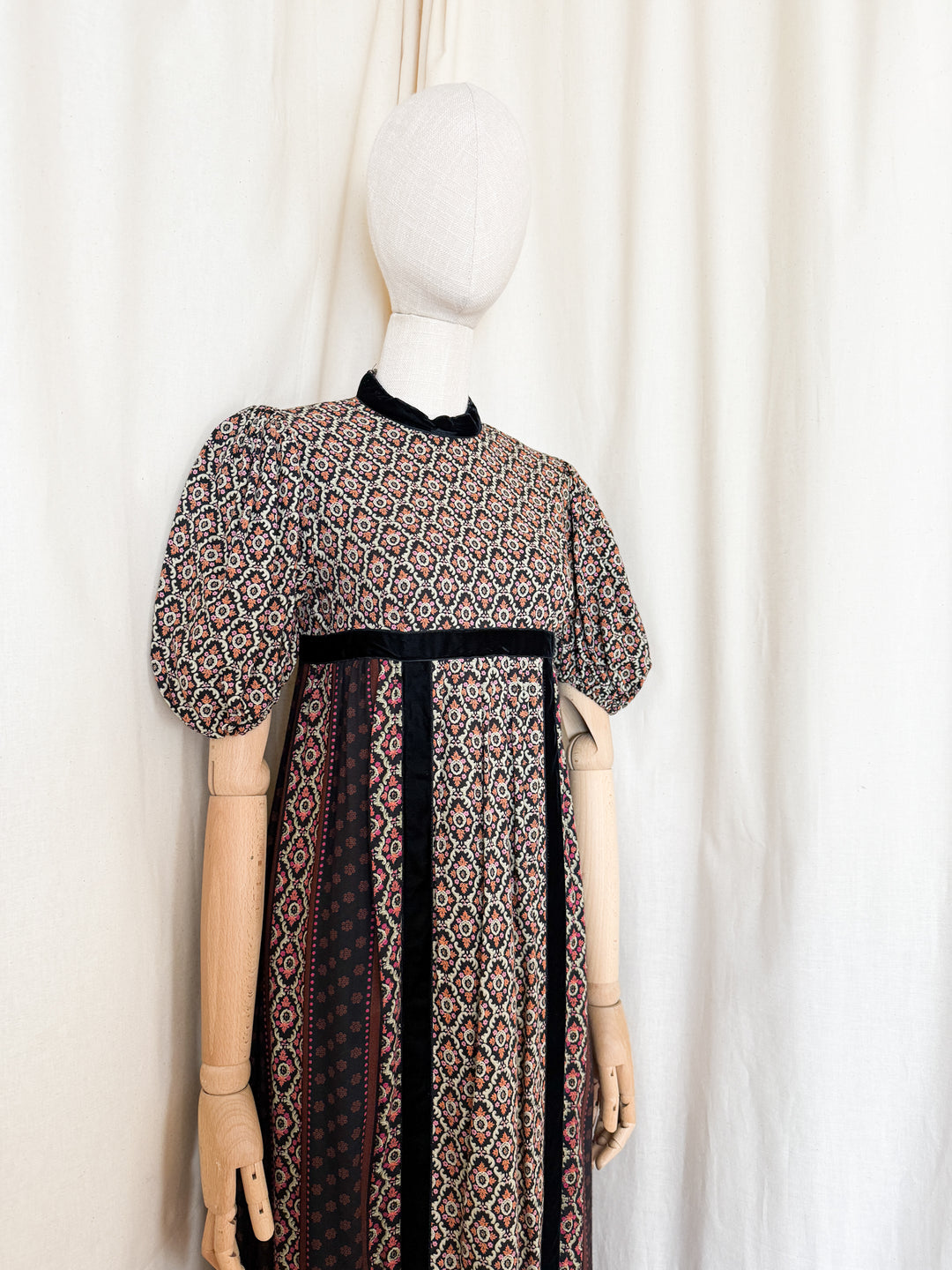 Gorgeous 70s Wool Blend Velvet Trimmed Maxi Dress