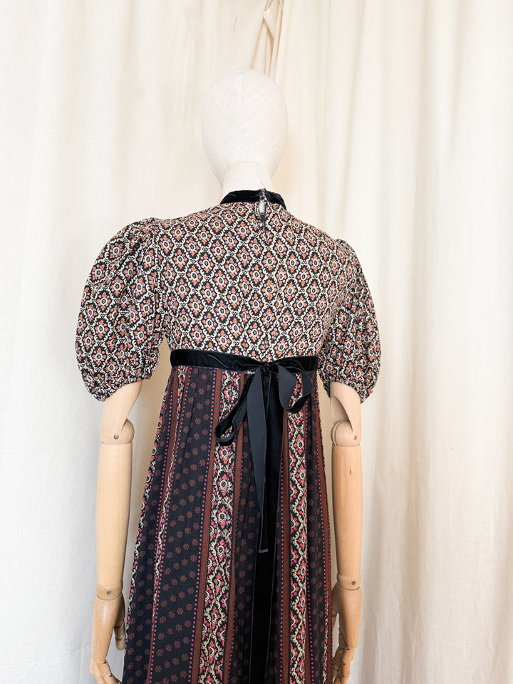 Gorgeous 70s Wool Blend Velvet Trimmed Maxi Dress