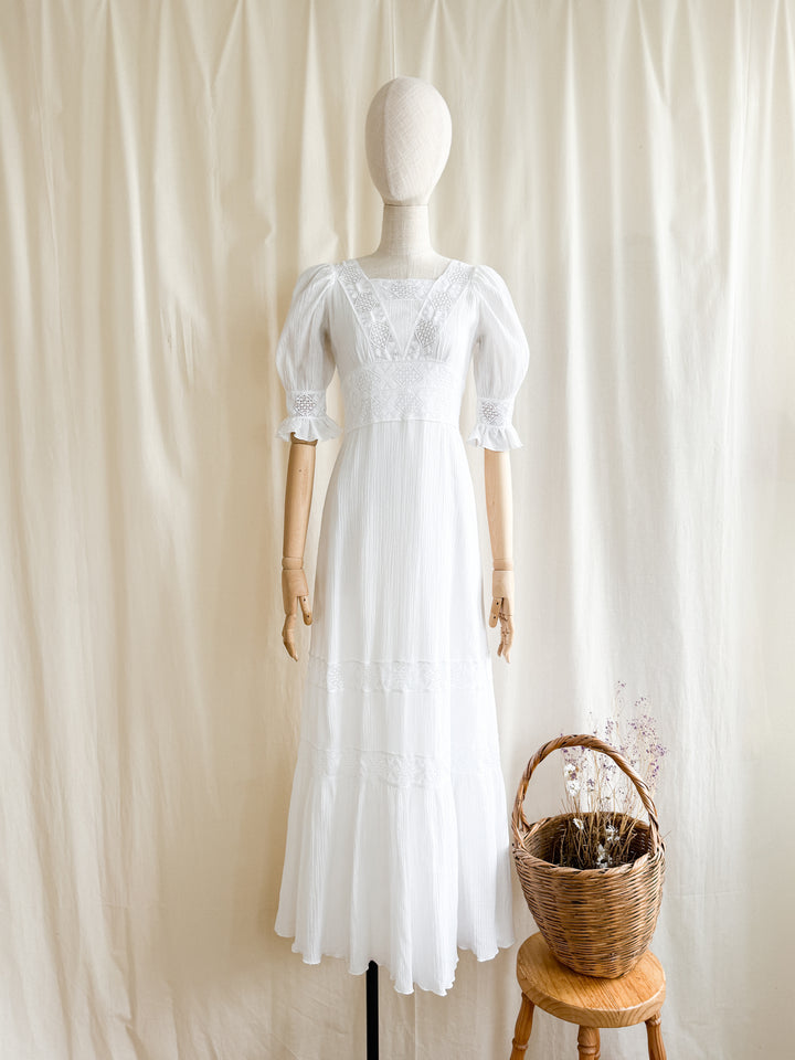 Ethereal Rare 70s Soft Cotton Cheesecloth Bohemian Maxi Dress
