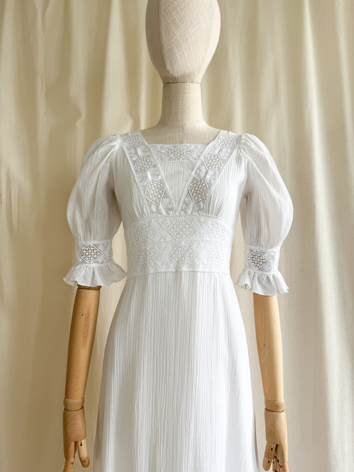Ethereal Rare 70s Soft Cotton Cheesecloth Bohemian Maxi Dress