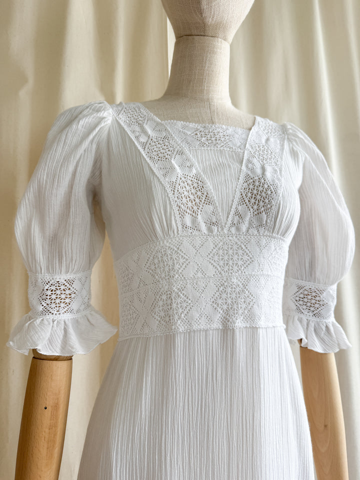 Ethereal Rare 70s Soft Cotton Cheesecloth Bohemian Maxi Dress