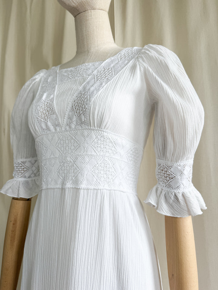 Ethereal Rare 70s Soft Cotton Cheesecloth Bohemian Maxi Dress