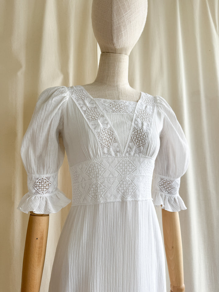 Ethereal Rare 70s Soft Cotton Cheesecloth Bohemian Maxi Dress