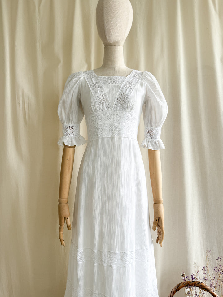 Ethereal Rare 70s Soft Cotton Cheesecloth Bohemian Maxi Dress