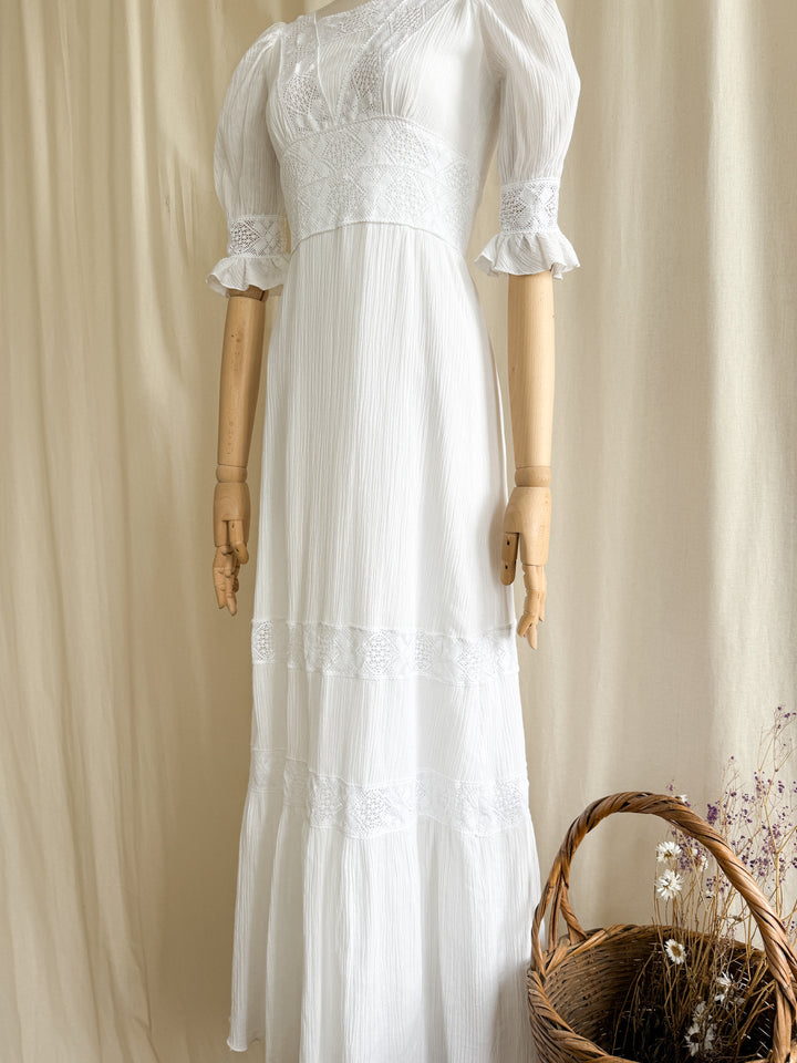 Ethereal Rare 70s Soft Cotton Cheesecloth Bohemian Maxi Dress