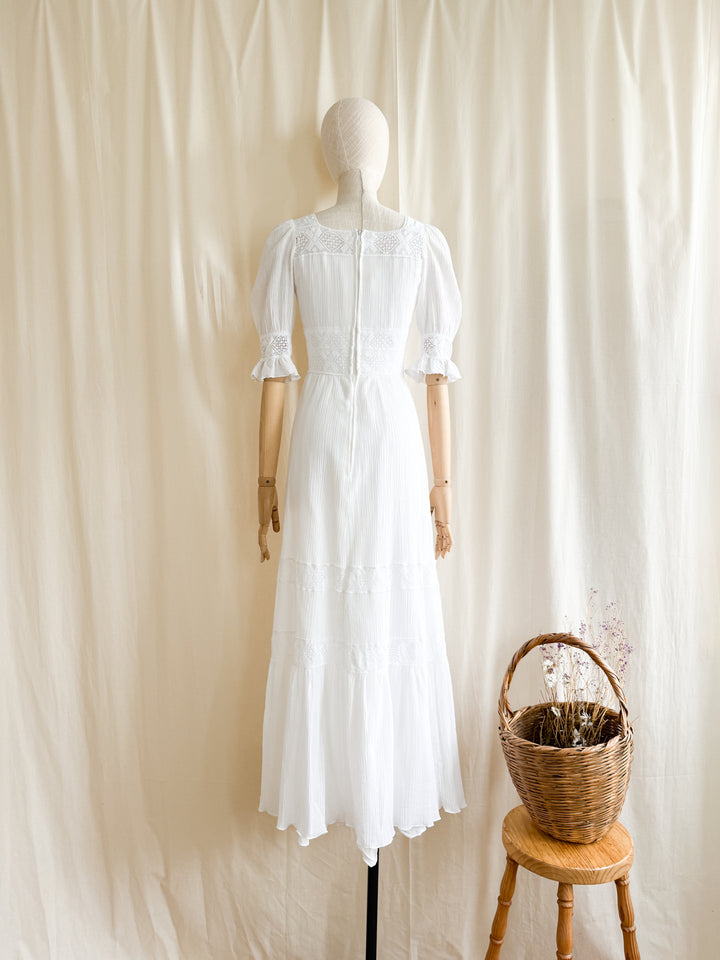 Ethereal Rare 70s Soft Cotton Cheesecloth Bohemian Maxi Dress