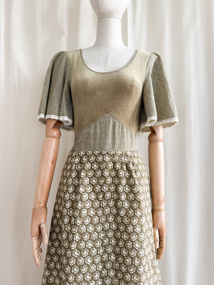 Dreamy Rare 70s Velour and Cotton Layered Bohemian Maxi Dress