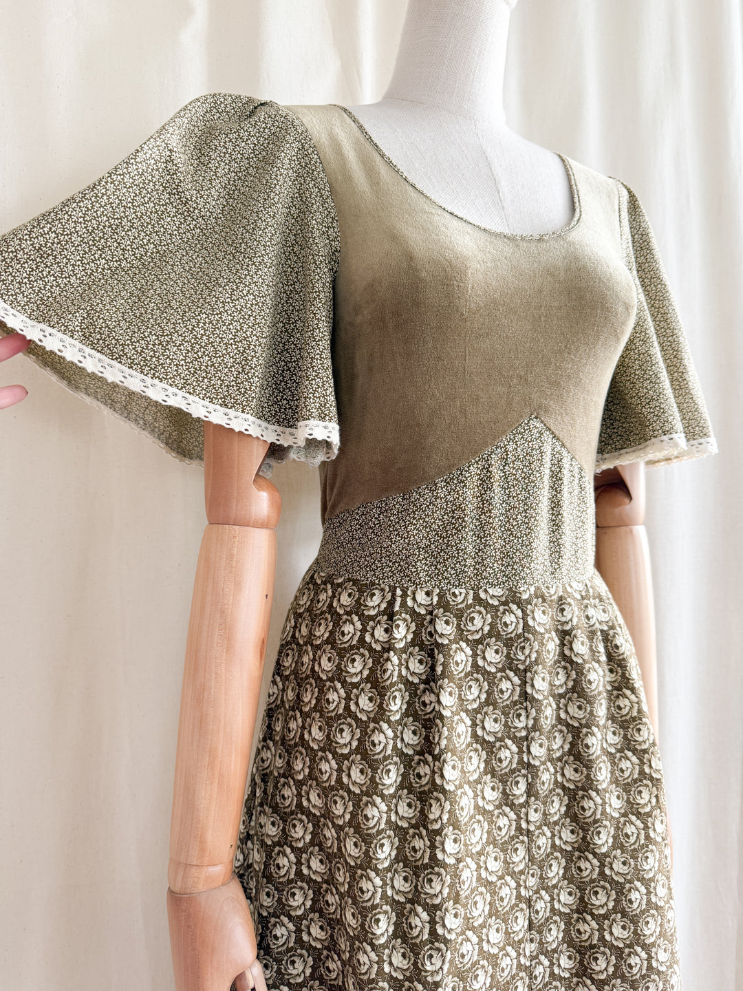 Dreamy Rare 70s Velour and Cotton Layered Bohemian Maxi Dress