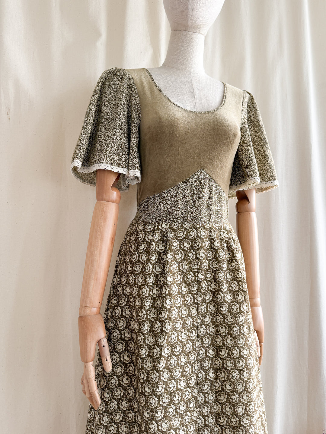 Dreamy Rare 70s Velour and Cotton Layered Bohemian Maxi Dress