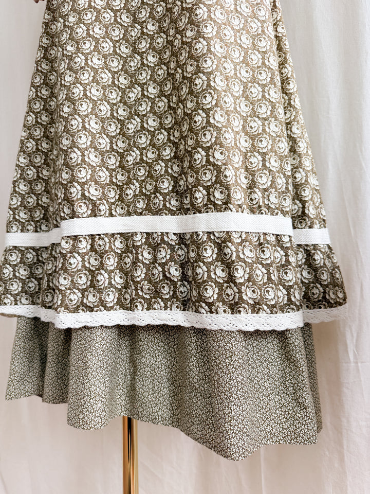 Dreamy Rare 70s Velour and Cotton Layered Bohemian Maxi Dress