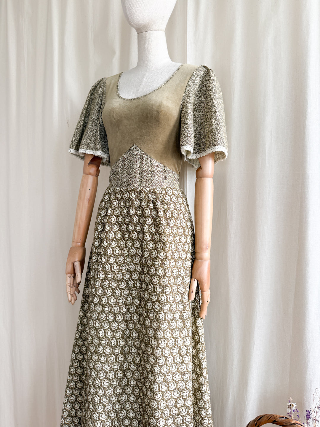 Dreamy Rare 70s Velour and Cotton Layered Bohemian Maxi Dress