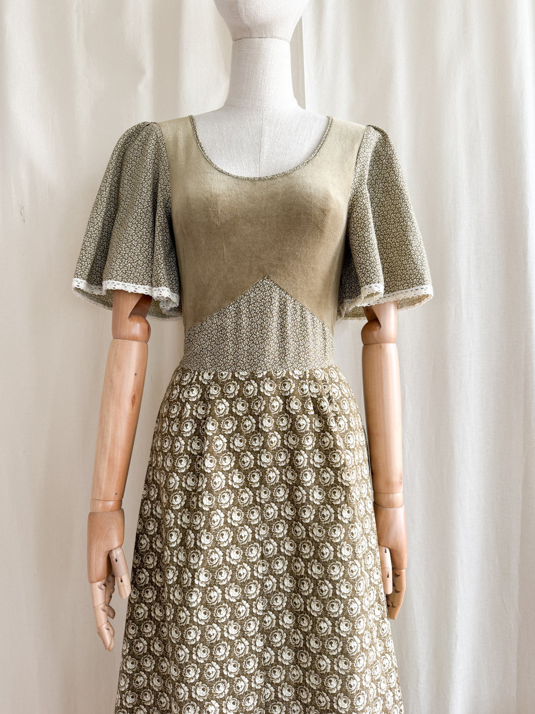 Dreamy Rare 70s Velour and Cotton Layered Bohemian Maxi Dress