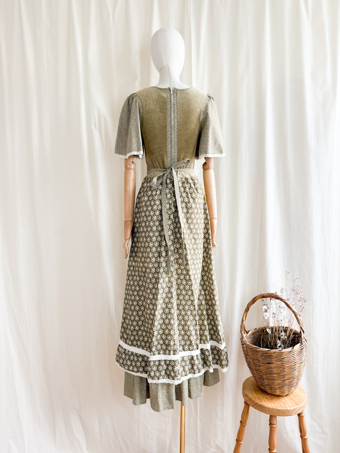 Dreamy Rare 70s Velour and Cotton Layered Bohemian Maxi Dress