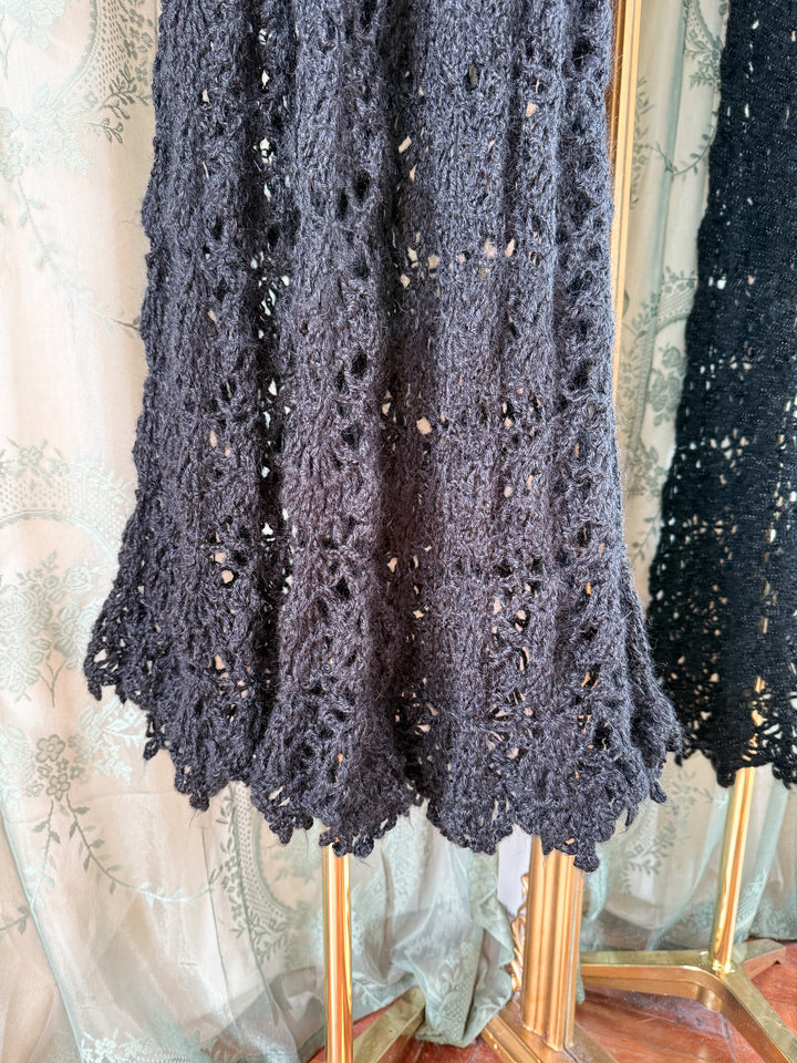 SPIDERWEB ~ HOLY GRAIL RARE 1970S BLACK CROCHET MAXI DRESS