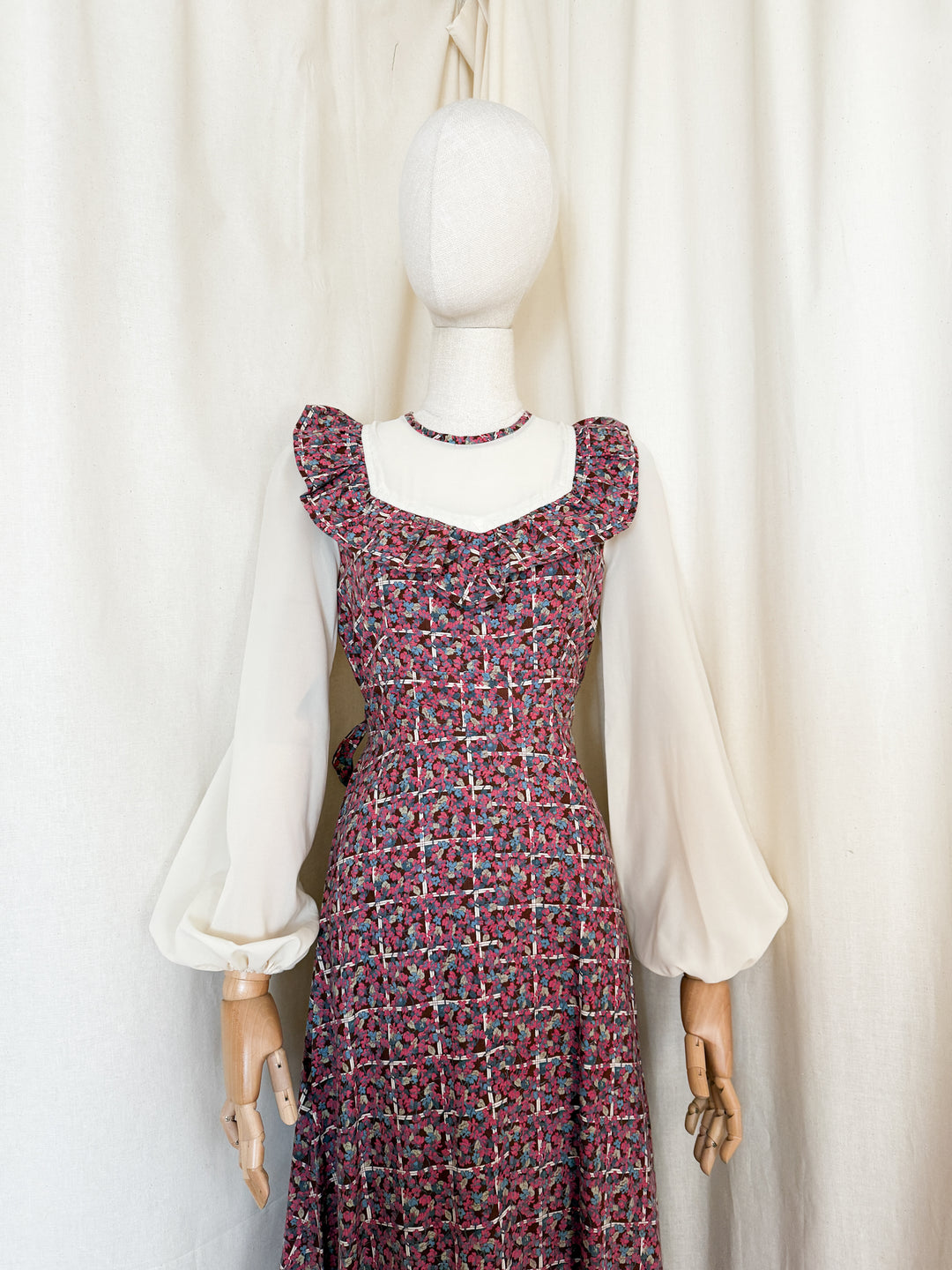 Adorable 70s Cotton Berry Hued Floral Maxi Dress