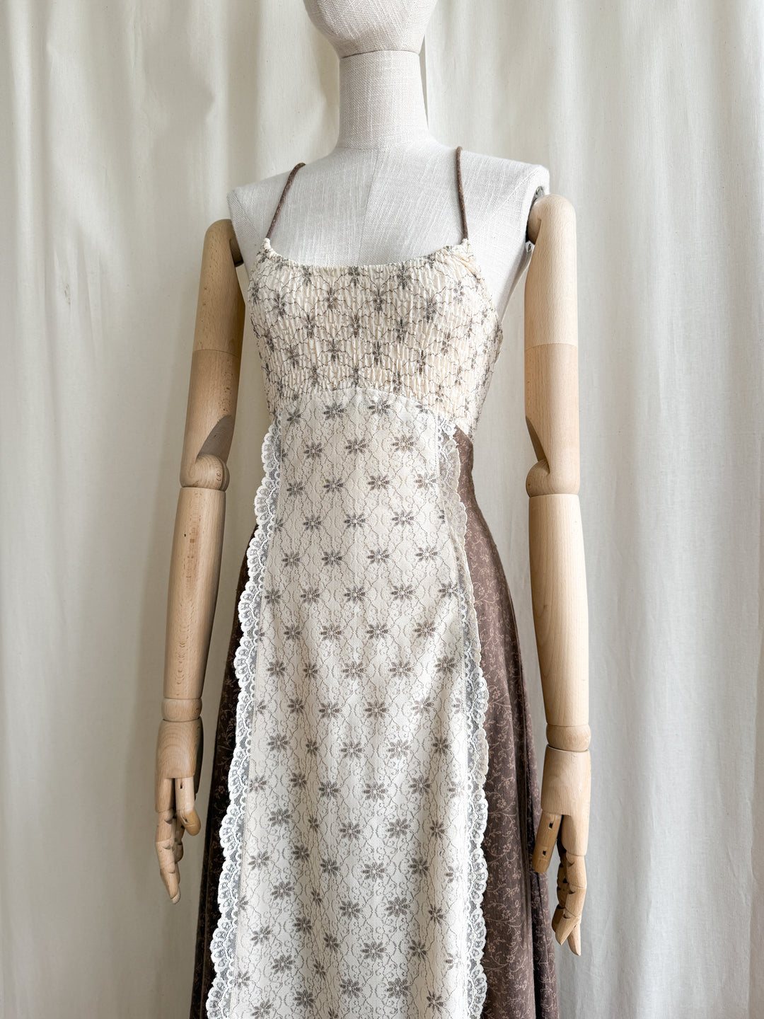 Precious Rare 70s Bohemian Soft Raw Cotton Shirred Maxi Dress by Jody T