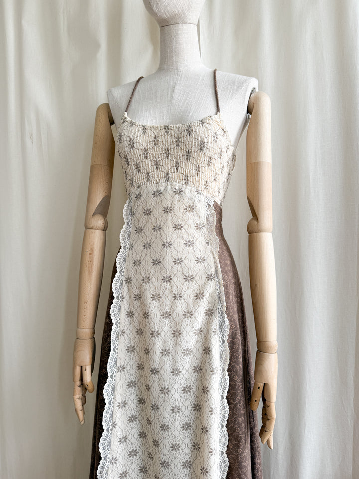 Precious Rare 70s Bohemian Soft Raw Cotton Shirred Maxi Dress by Jody T