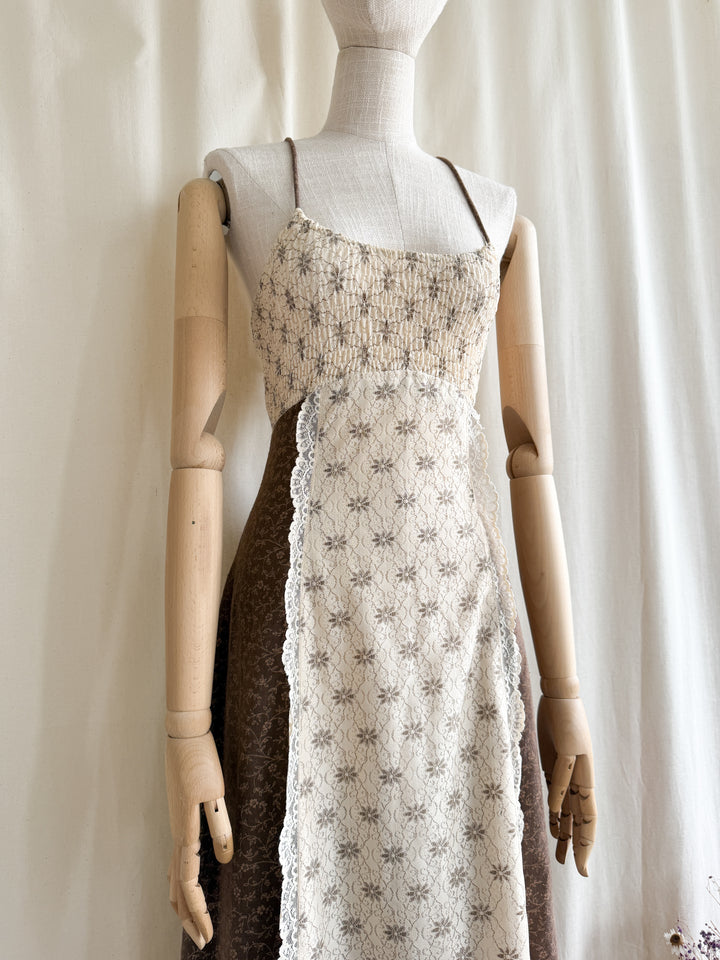 Precious Rare 70s Bohemian Soft Raw Cotton Shirred Maxi Dress by Jody T