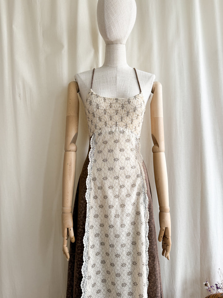 Precious Rare 70s Bohemian Soft Raw Cotton Shirred Maxi Dress by Jody T
