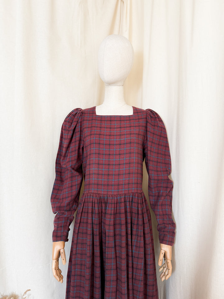 Stunning Rare Early 80s Laura Ashley Wool Blend Tartan Plaid Midi Dress