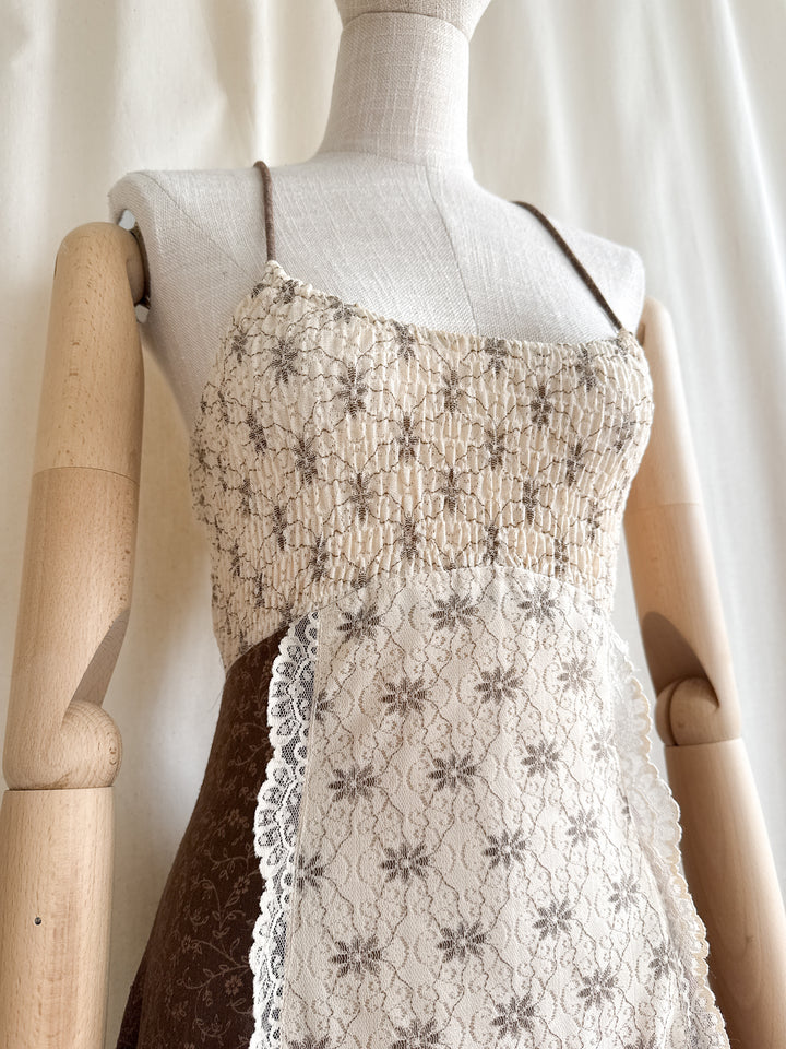 Precious Rare 70s Bohemian Soft Raw Cotton Shirred Maxi Dress by Jody T